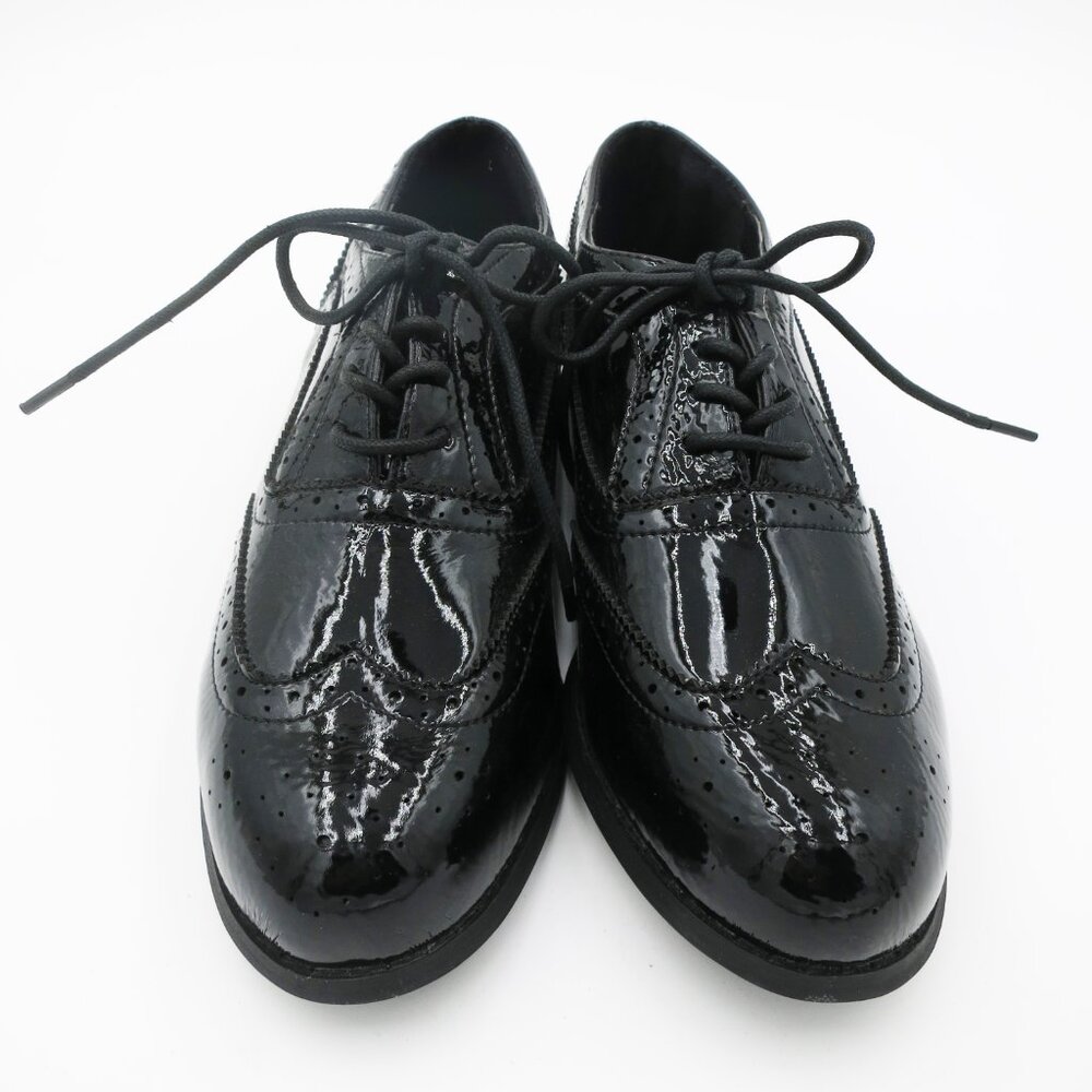 London Rebel Barnaby Lace Up Brogues - Black Patent Leather Women US 9 UK 7